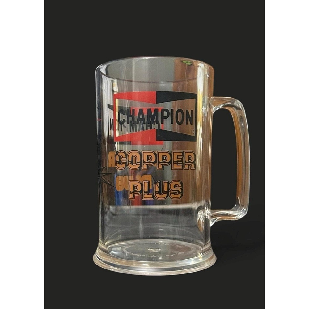 Vintage Champion Copper Plus Spark Plug Advertising Beer Mug Plastic